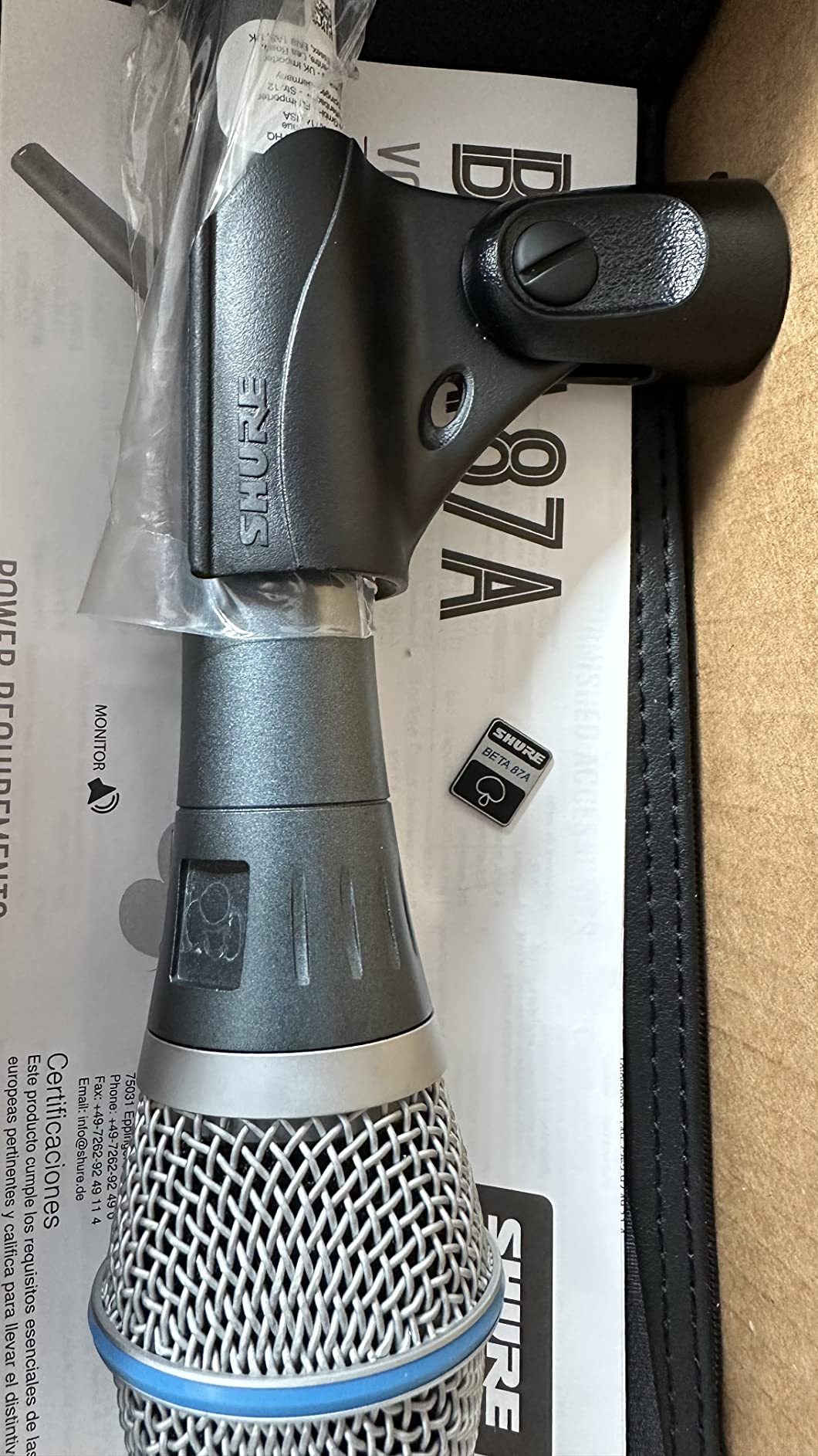 Shure BETA 87A Condenser Vocal Microphone with Pop Filter | Supercardioid condenser vocal mic for studio and live performance; includes A25D mic clip and storage bag customer photo 2
