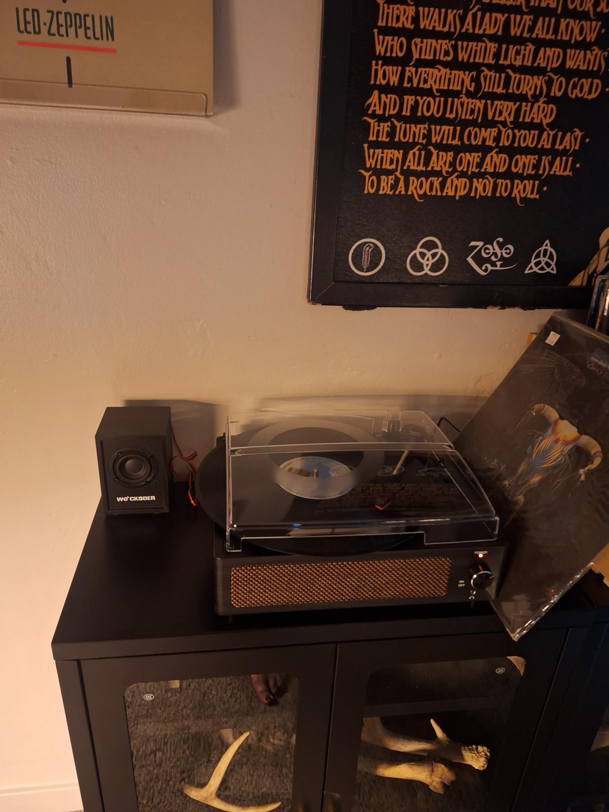 Record Player with Passive Bookshelf Speakers Belt-Drive Vintage Turntable for Vinyl Records External Dual Stereo Speakers LP Players 3 Speed Wireless AUX Headphone Input Auto Stop Retro Black Wooden customer photo 1