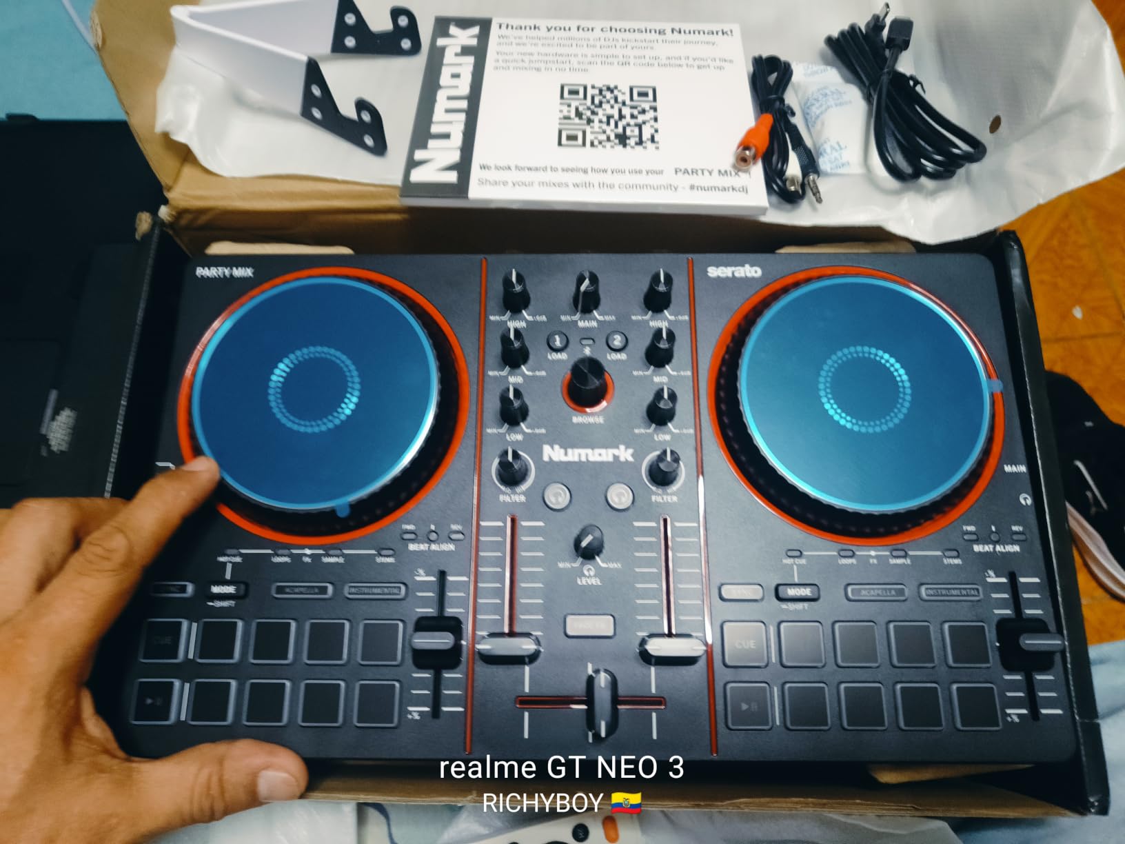 Numark Party Mix III Bluetooth DJ Controller with Built-in Lights | Beat Assist, Smart Fader, 16 Pads, 2 Deck DJ Mixer, Stems Control, USB-C, Serato DJ Lite and Algoriddim djay Included customer photo 2