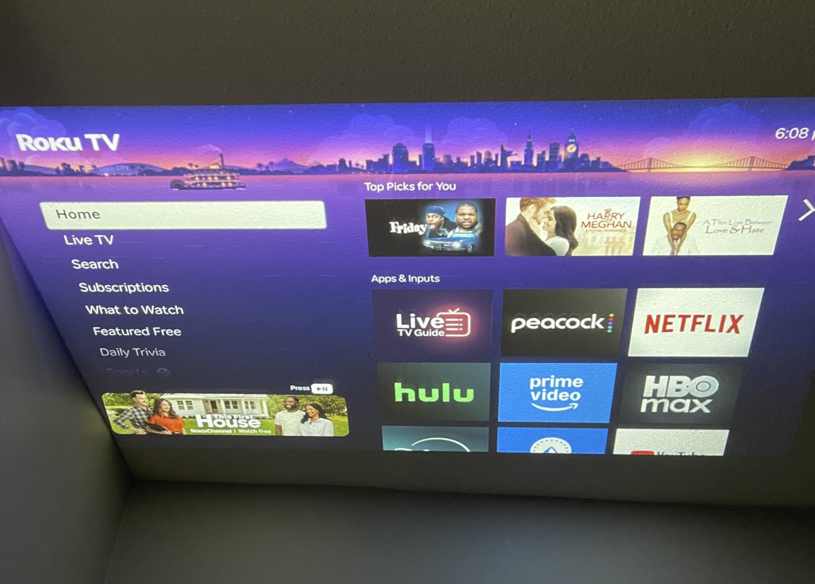 Aurzen Roku TV D1R air USB-C Powered Smart Portable Outdoor Projector White | Roku TV Built-in, WiFi & Bluetooth, Power Bank Supported, Native 1080P customer photo 1