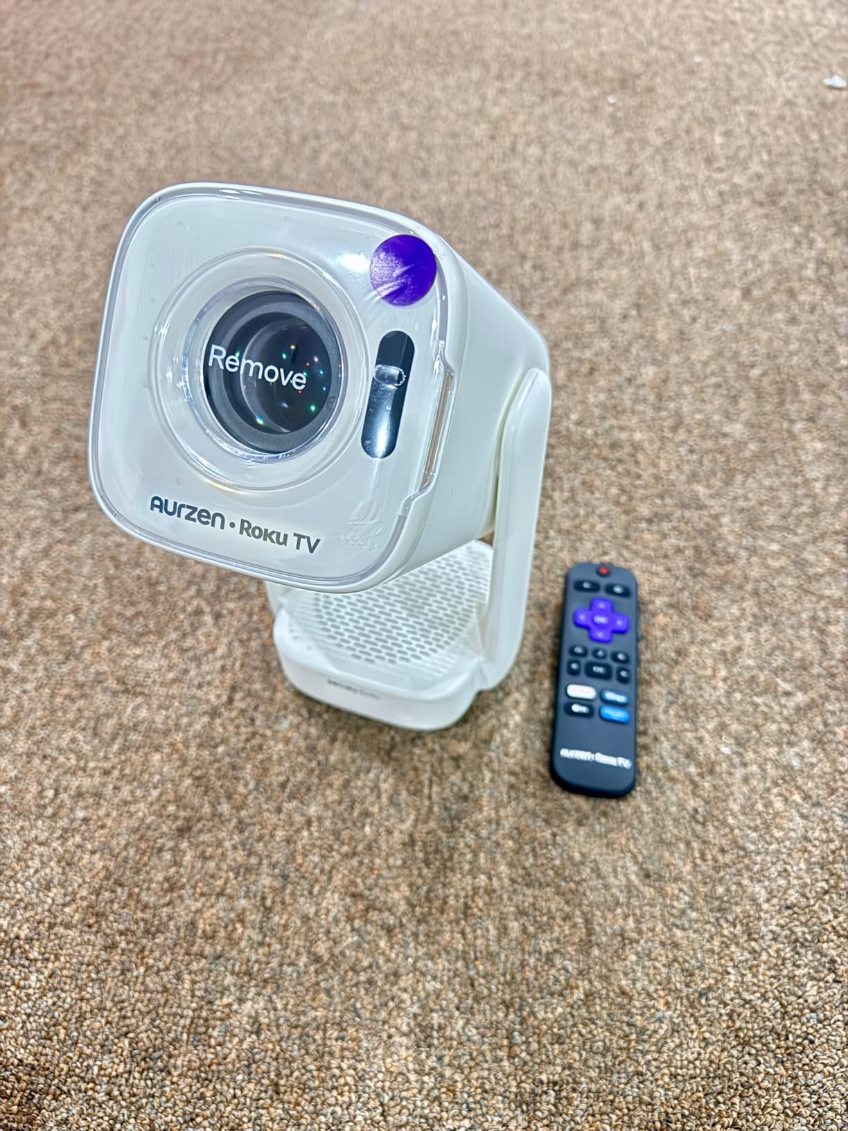 Aurzen Roku TV D1R air USB-C Powered Smart Portable Outdoor Projector White | Roku TV Built-in, WiFi & Bluetooth, Power Bank Supported, Native 1080P customer photo 2